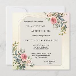 赤面ピンクローズウォーターカラー結婚式招待状 招待状