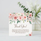 赤面ピンクローズウォーター色ガールベビーシャワー サンキューカード (スタンド正面)