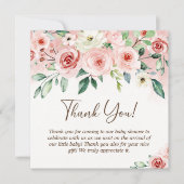 赤面ピンクローズウォーター色ガールベビーシャワー サンキューカード (正面)
