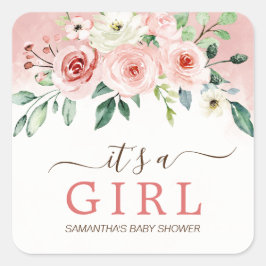 赤面ピンクローズウォーター色ガールベビーシャワー スクエアシール