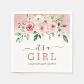 赤面ピンクローズウォーター色ガールベビーシャワー スタンダードカクテルナプキン (正面)