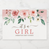 赤面ピンクローズウォーター色ガールベビーシャワー スパークリングワインラベル (シングルラベル)