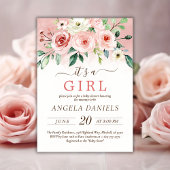 赤面ピンクローズウォーター色ガールベビーシャワー 招待状