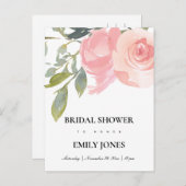 赤面ピンクローズウォーター色フローラブライダルシャワー インビテーションポストカード (正面/裏面)