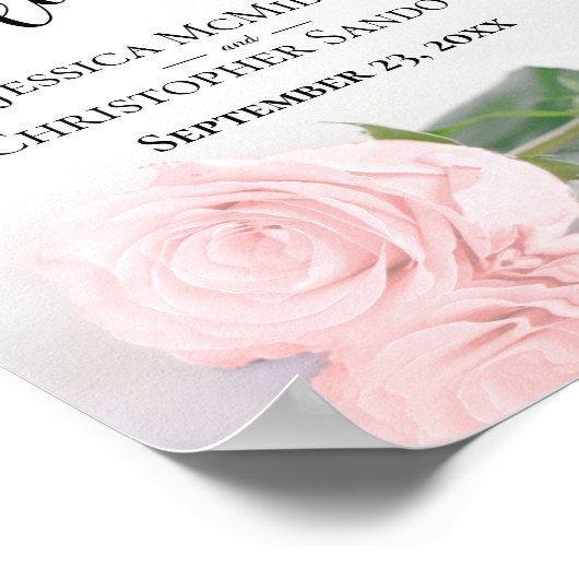 赤面ピンクローズエレガントなウェディングウェルカムサイン ポスター (角)