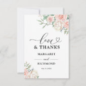 赤面ピンクローズエレガントなウェディングサンキューカード サンキューカード (正面)