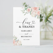赤面ピンクローズエレガントなウェディングサンキューカード サンキューカード (スタンド正面)