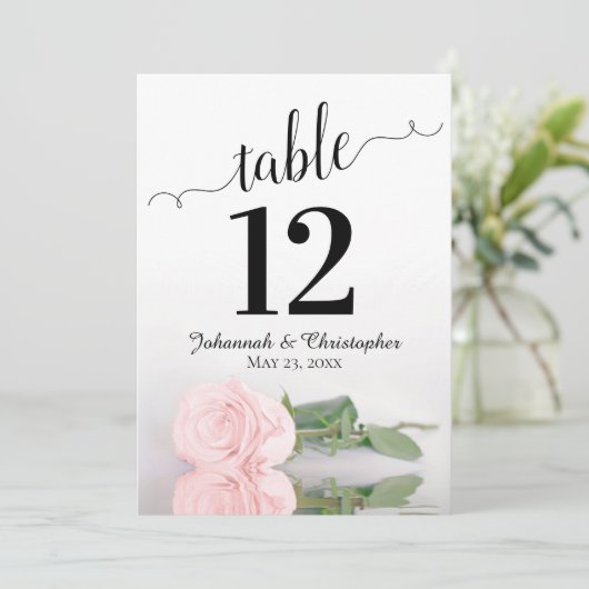 赤面ピンクローズエレガントなウェディングテーブル番号大 (スタンド正面)