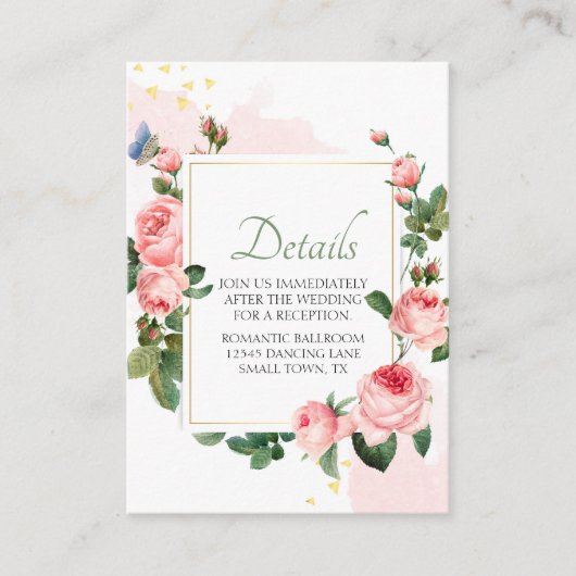 赤面ピンクローズエレガントなフローラ エンクロージャーカード (正面)