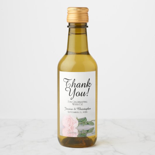 赤面ピンクローズエレガントな結婚式ありがとうミニ ワインラベル (正面)