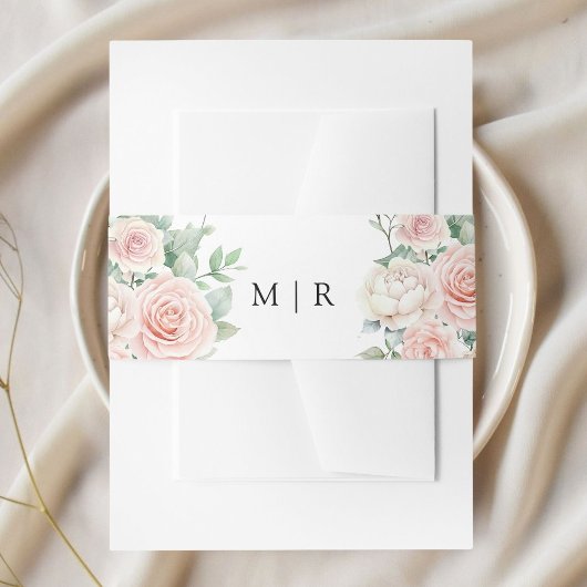 赤面ピンクローズエレガントな結婚式 招待状ベリーバンド