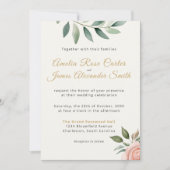 赤面ピンクローズエレガントフローラ結婚式招待状 招待状 (正面)