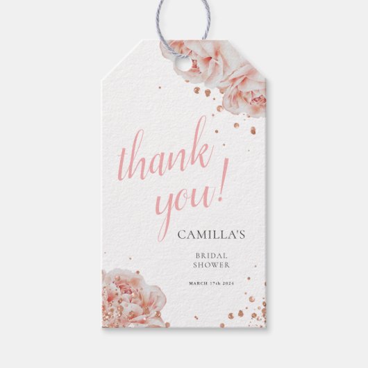 赤面ピンクローズエレガントブライダルシャワーギフトラベル ギフトタグ (正面)
