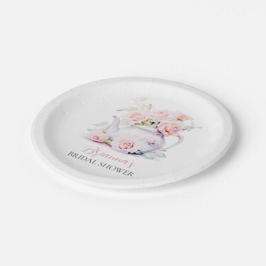 赤面ピンクローズエレガントブライダルシャワー ペーパープレート (アングル)