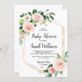 赤面ピンクローズエレガントベビーシャワー 招待状