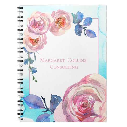 赤面ピンクローズオンブルーカスタム ノートブック (正面)