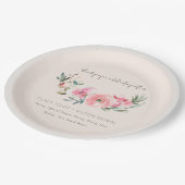 赤面ピンクローズオーキッドウォーターカラーフローラ結婚ズ ペーパープレート (アングル)