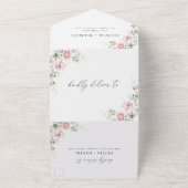 赤面ピンクローズオールインワン結婚式招待状 オールインワン招待状 (外側)