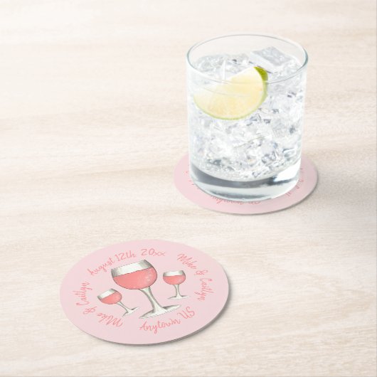 赤面ピンクローズオールデイロゼワインブライダルシャワー ラウンドペーパーコースター (インサイチュ)