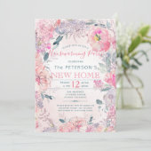 赤面ピンクローズガーデン引っ越し祝いパーティーパーティー 招待状 (スタンド正面)