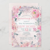 赤面ピンクローズガーデン引っ越し祝いパーティーパーティー 招待状 (正面/裏面)