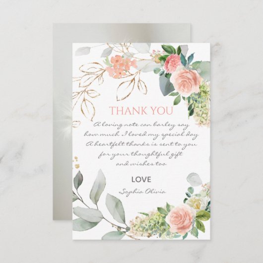 赤面ピンクローズガールバプテスマサンキューカード サンキューカード (正面/裏面)