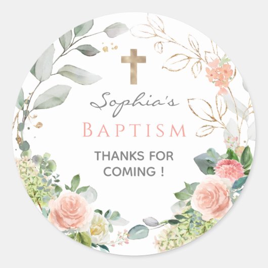 赤面ピンクローズガールバプテスマメッセージカード ラウンドシール (正面)