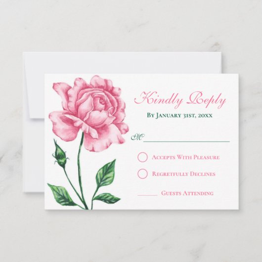赤面ピンクローズキンセアニラレスポンスカード 出欠カード (正面)