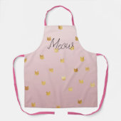 赤面ピンクローズグラデーション金ゴールドネコ エプロン (正面)