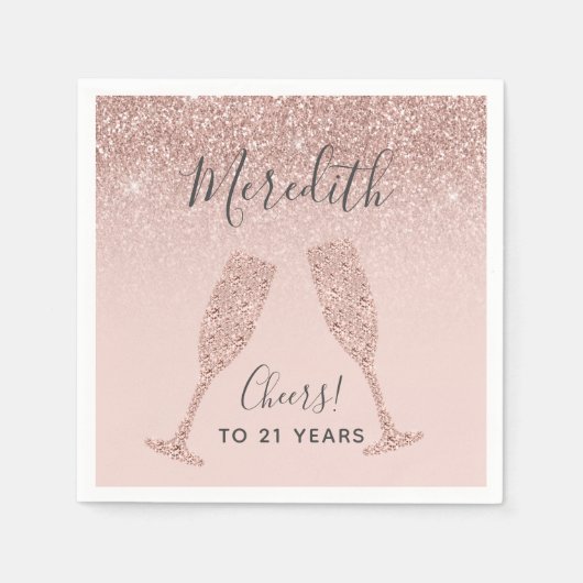 赤面ピンクローズグラデーション金ゴールド21歳パーティー スタンダードカクテルナプキン (正面)