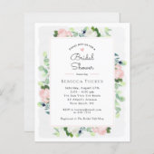 赤面ピンクローズグリーンリーブライダルシャワー招待 (正面/裏面)
