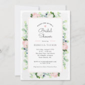 赤面ピンクローズグリーンリーボホブライダルシャワー 招待状 (正面)