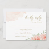 赤面ピンクローズグリーン葉エレガントウェディングRSVP 招待状 (正面)