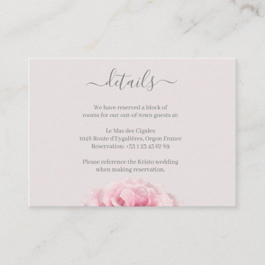 赤面ピンクローズグレーフローラ結婚ズホテル詳細 エンクロージャーカード (正面)