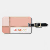 赤面ピンクローズゴールドフォイルストライプカラーブロック ラゲッジタグ (正面横)