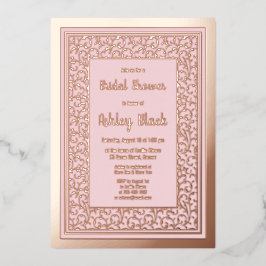 赤面ピンクローズゴールドフォイルフローラブライダルシャワー 箔招待状