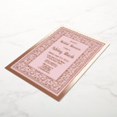 赤面ピンクローズゴールドフォイルフローラブライダルシャワー 箔招待状 (回転した状態)