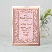 赤面ピンクローズゴールドフォイルフローラブライダルシャワー 箔招待状 (立ち正面)