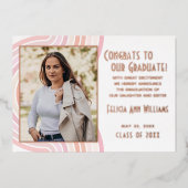 赤面ピンクローズゴールドフォイル卒業発表 箔招待状 (正面)