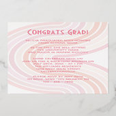 赤面ピンクローズゴールドフォイル卒業発表 箔招待状 (裏面)