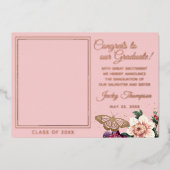 赤面ピンクローズゴールドフォイル卒業発表 箔招待状 (正面)