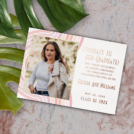 赤面ピンクローズゴールドフォイル卒業発表 箔招待状