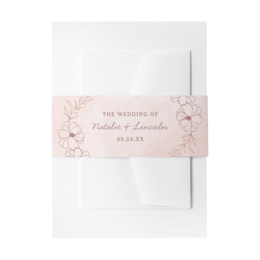 赤面ピンクローズゴールド素朴フォイル結婚ズモノグラム 招待状ベリーバンド (正面例)