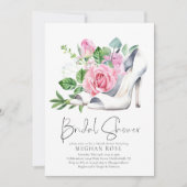 赤面ピンクローズサテンハイヒールブライダルシャワー 招待状 (正面)