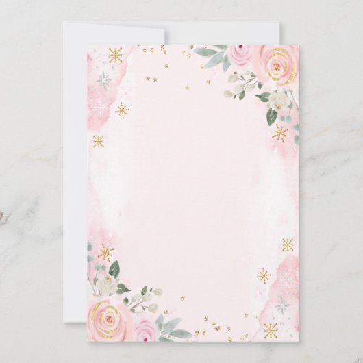 赤面ピンクローズスノーフレークブライダルシャワー 招待状 (裏面)