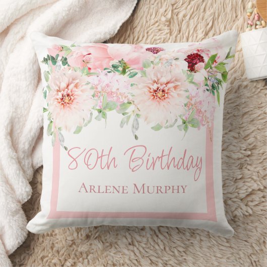 赤面ピンクローズダリア80誕生日スクエア クッション (ブランケット)