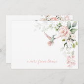 赤面ピンクローズハミングバードグリーンリー ノートカード (正面/裏面)