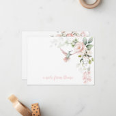 赤面ピンクローズハミングバードグリーンリー ノートカード (正面/裏面インサイチュ)