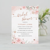赤面ピンクローズバタフライフローラブライダルシャワー 箔招待状 (立ち正面)