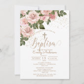 赤面ピンクローズバプテスマ《キリスト教》洗礼式や命名式 招待状 (正面)